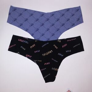 Set of 2 Victoria Secret PINK Panty XXL 2X Thong Seamless No Show Blue Black